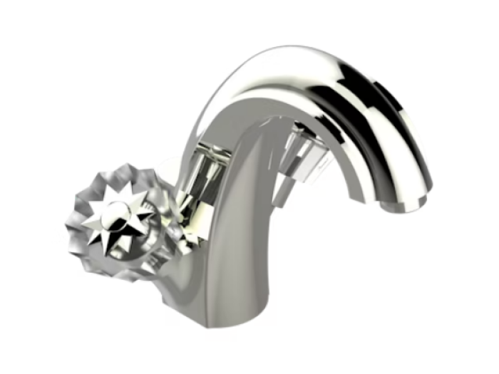 На изображении товар Смеситель THG Mille Nuits-Clear crystal для раковины на одно отверстие с донным клапаном, цвет никель от официального представителя в Москве