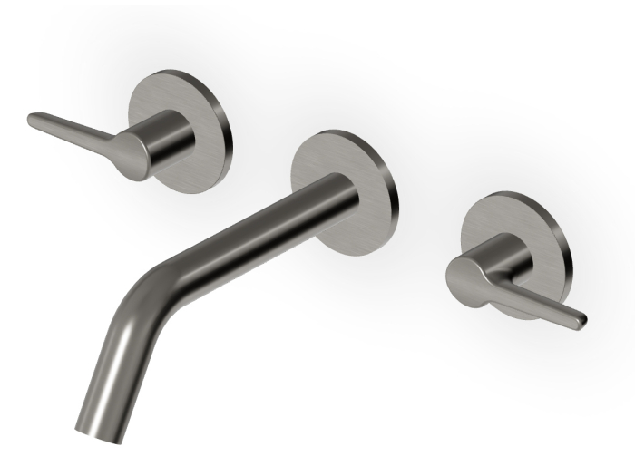 На изображении товар Смеситель для раковины Zucchetti Medameda, настенный, на 3 отверстия, излив 175 мм, внешняя часть, цвет Brushed Metal Black от официального представителя в Москве