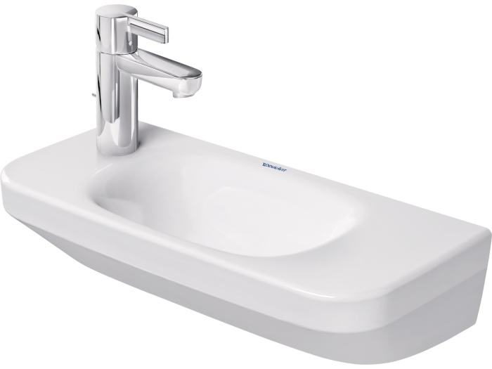 На изображении товар Раковина для рук Duravit DuraStyle, 500x220 мм, без перелива, 1 отверстие под смеситель слева, цвет белый от официального представителя в Москве