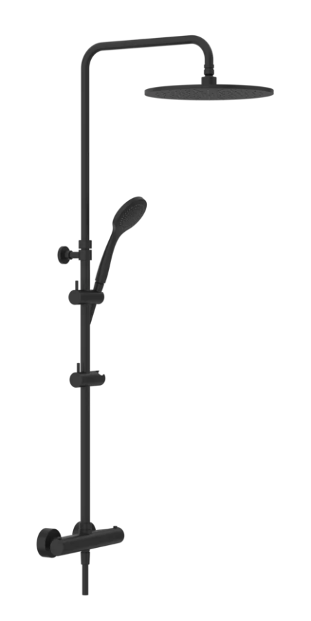 Душевая система Gessi Minimalistic Shower, настенный термостат, стойка с верхним душем Ø300 мм, автоматический переключатель, шланг, ручная лейка, цвет Matte Black