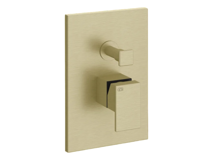 Смеситель для душа Gessi Rettangolo, встраиваемый, 140х74 мм, автоматический переключатель на 2 выхода, внешняя часть, цвет Brushed Brass PVD