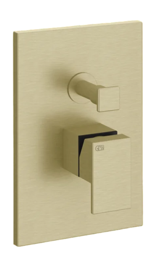 Смеситель для душа Gessi Rettangolo, встраиваемый, 140х74 мм, автоматический переключатель на 2 выхода, внешняя часть, цвет Brushed Brass PVD