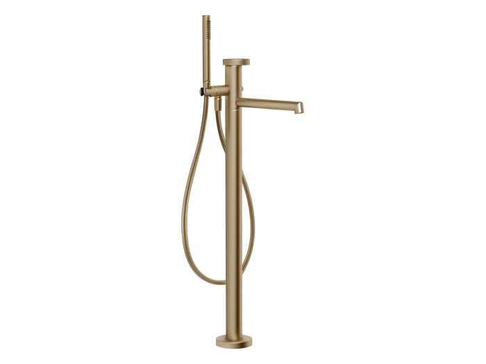 На изображении товар Cмеситель для ванны Gessi Anello, напольный, с душевой лейкой, встраиваемый, цвет Warm Bronze Brushed PVD от официального представителя в Москве