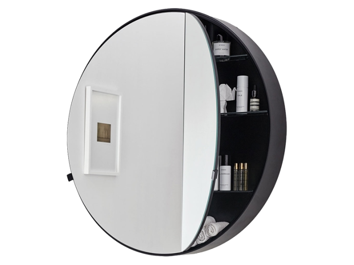 На изображении товар Шкаф Cielo I Catini 900х120 мм, зеркальный, круглый, с крашенным корпусом, цвет Matt Black от официального представителя в Москве