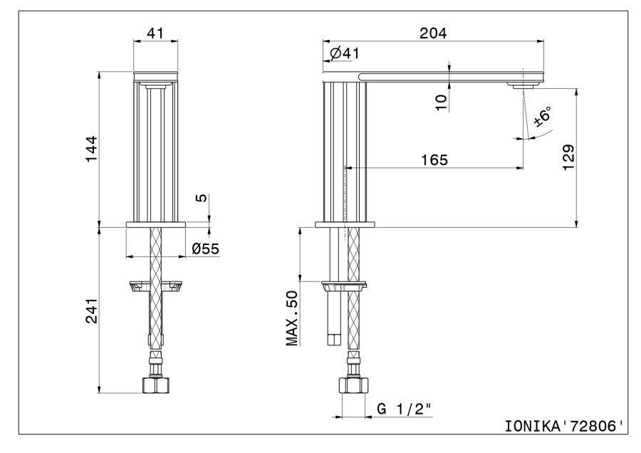 Излив для раковины Newform Ionika, H129 мм, однорычажный, на 1 отверстие, без донного клапана, цвет Matt black - изображение 1