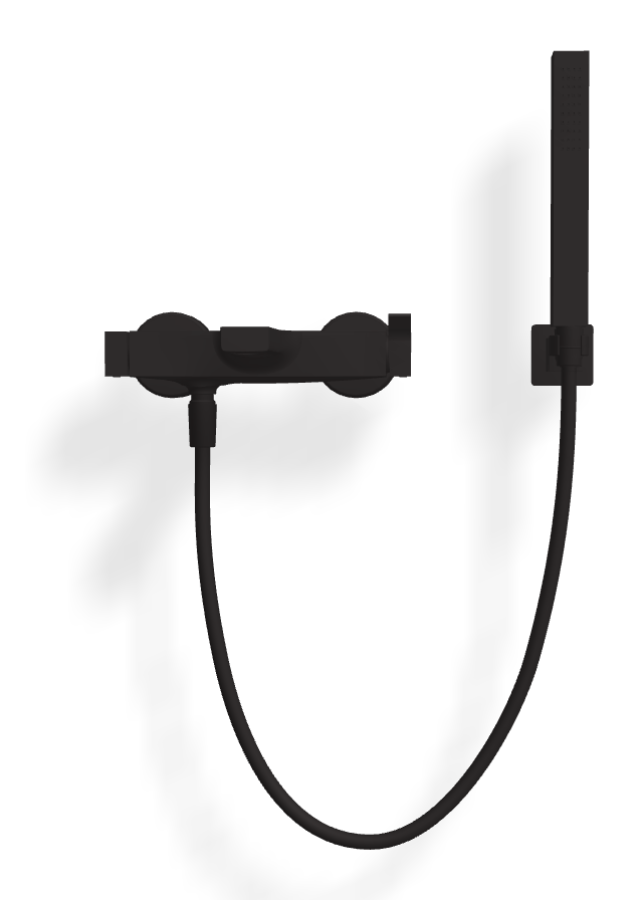 Смеситель для ванны Carlo Frattini Zeta, с душевым комплектом: гибкий шланг 1500 мм, переключатель, держатель для душа, ручной душ с защитой от известкового налёта, цвет черный матовый - изображение 1