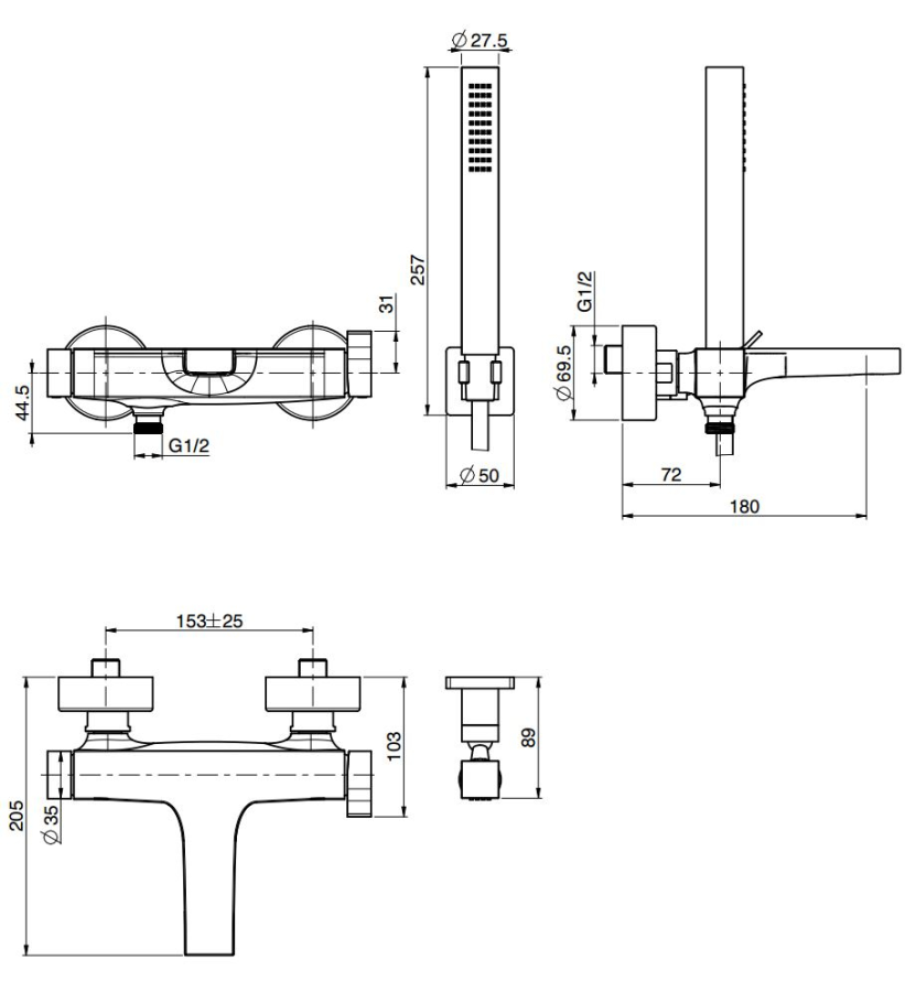 Смеситель для ванны Carlo Frattini Zeta, с душевым комплектом: гибкий шланг 1500 мм, переключатель, держатель для душа, ручной душ с защитой от известкового налёта, цвет черный матовый - изображение 3