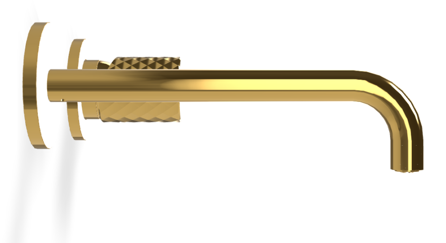 Смеситель для раковины Carlo Frattini Spillo Tech, ручка X Collection, настенный, с донным клапаном Click-Clack, излив 200 мм, внешняя часть, цвет золото - изображение 2