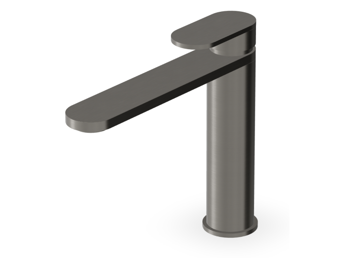 На изображении товар Смеситель Zucchetti Octo, для раковины, однорычажный, удлинённый излив, с аэратором, гибкие шланги, без донного клапана, цвет Brushed Metal Black от официального представителя в Москве