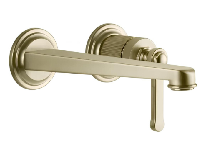 На изображении товар Смеситель Gessi Venti20, настенный, со средним изливом, без донного клапана, внешние части, цвет Brushed Brass PVD от официального представителя в Москве