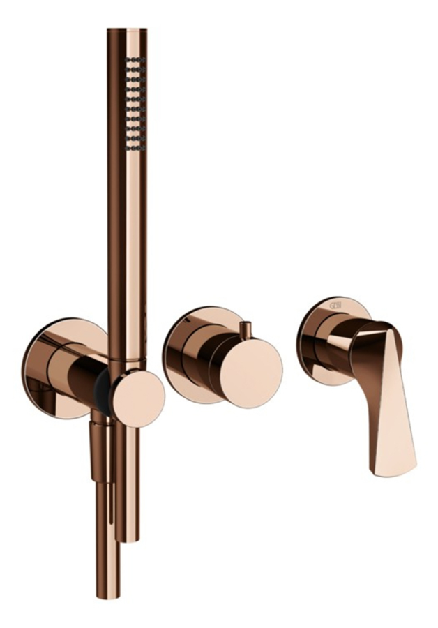 Смеситель для душа Gessi Ventaglio, встраиваемый, настенный, на 2 выхода, с ручным душем и переключателем, внешние части, цвет Copper PVD