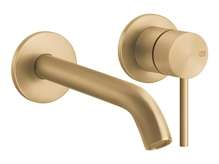 На изображении товар Смеситель для раковины Gessi 316, настенный, встраиваемый, цвет Brass Brushed PVD от официального представителя в Москве