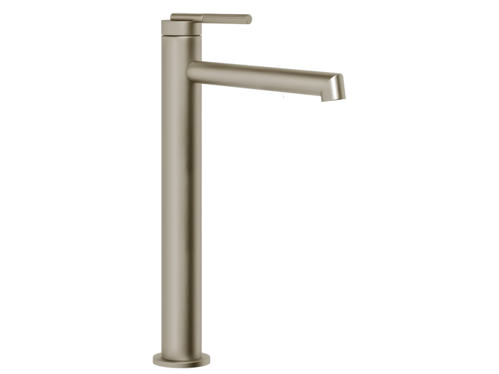 На изображении товар Смеситель для раковины Gessi Ingranaggio, высокий, длинный излив, без донного клапана, соединительные шланги, цвет Finox Brushed Nickel от официального представителя в Москве