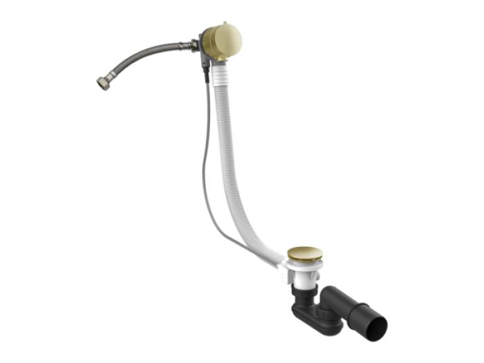 На изображении товар Слив-перелив для ванны Gessi Technical Accessories, L800 мм, с системой наполнения ванны через перелив, цвет Brushed Brass PVD от официального представителя в Москве