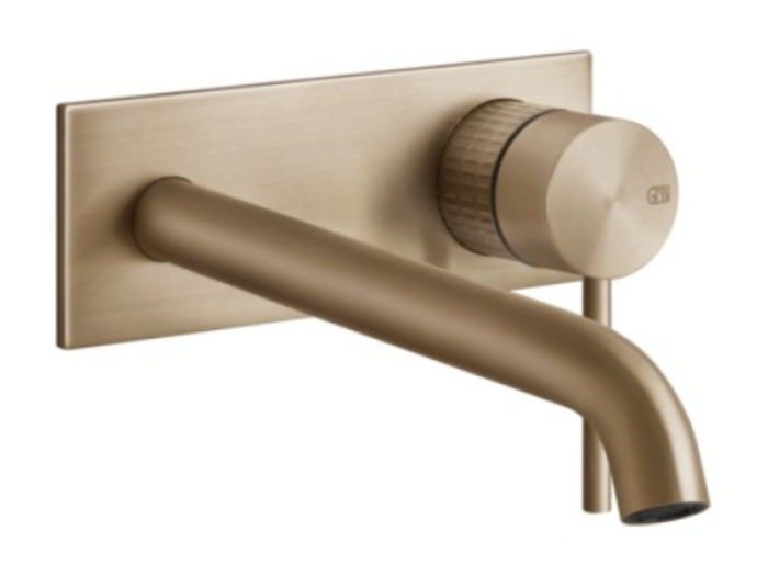 Смеситель для раковины Gessi316 Meccanica, на панели, без донного клапана, длина 21 см, внешняя часть, цвет Warm Bronze Brushed PVD