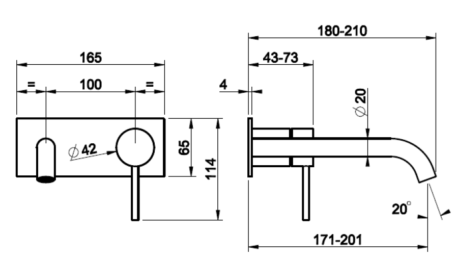 Смеситель для раковины Gessi316 Meccanica, на панели, без донного клапана, длина 21 см, внешняя часть, цвет Warm Bronze Brushed PVD - изображение 1