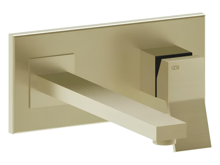 На изображении товар Cмеситель для раковины Gessi Rettangolo K, с изливом, однорычажный, без донного клапана, внешняя часть, цвет Brushed Brass PVD от официального представителя в Москве