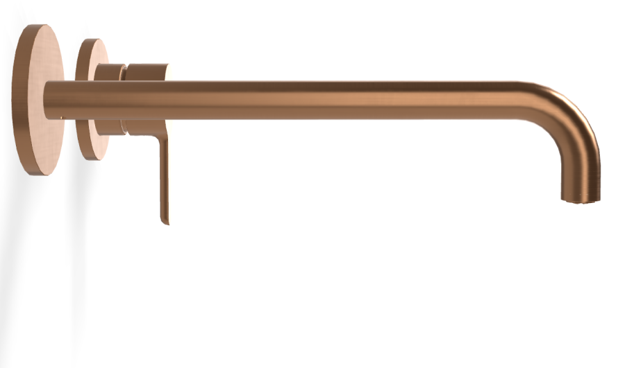 Смеситель для раковины Carlo Frattini Snap, настенный, однорычажный, с донным клапаном Click-Clack, излив 250 мм, внешняя часть, цвет брашированная янтарная бронза - изображение 2