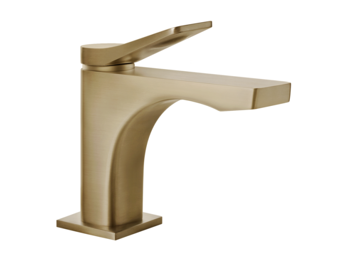 На изображении товар Смеситель для раковины Gessi Rilievo, вылет 131 мм, без донного клапана, цвет Warm Bronze Brushed PVD от официального представителя в Москве