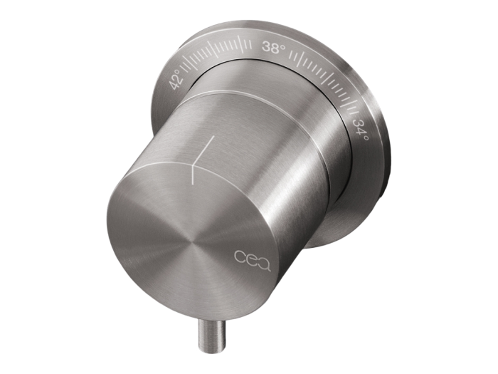 На изображении товар Термостат CeaDesign MILO360, настенный, на 1 отверстие, встраиваемый, внешняя часть, сталь, цвет сатинированная сталь от официального представителя в Москве