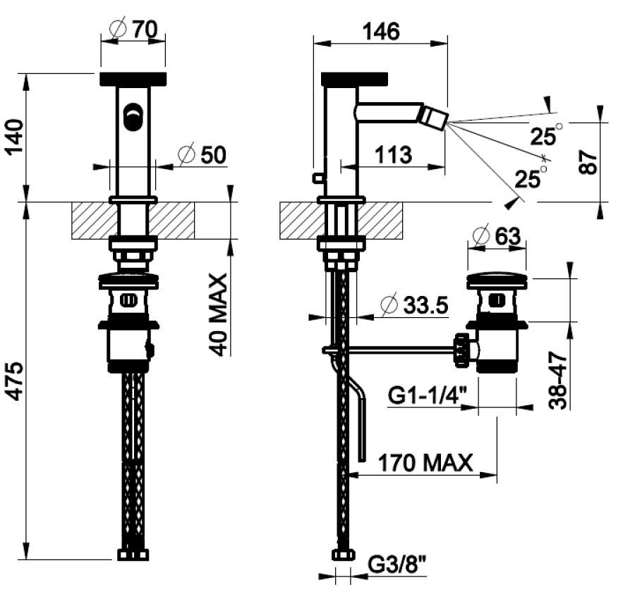 Смеситель для биде Gessi Anello, 70х146мм, однорычажный, цвет Antique Brass - изображение 1