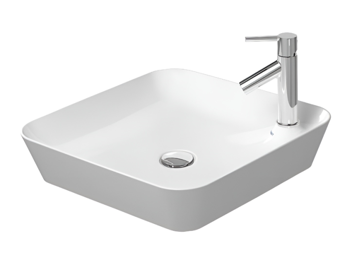 На изображении товар Раковина Duravit Cape Cod накладная, 460х460 мм, с площадкой и 1 отверстием для смесителя, цвет белый с покрытием WonderGliss от официального представителя в Москве