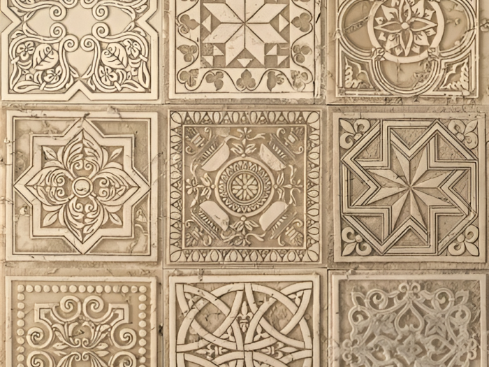 На изображении товар Akros Venezia Камень Decorative Art Etnico Classico & Rinascimento Classico Botticino 9 inserti 9,8X9,8X1 от официального представителя в Москве