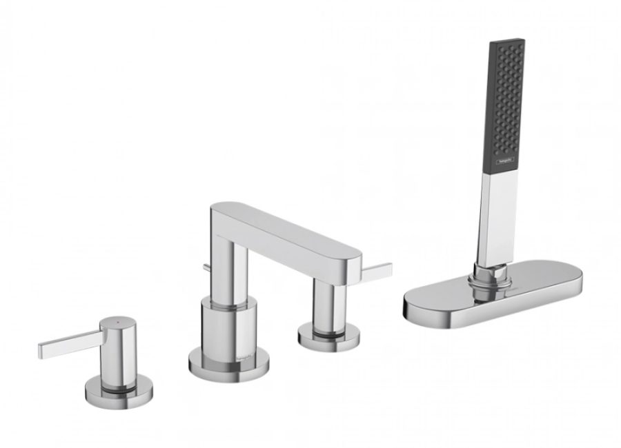Смеситель на борт ванны Hansgrohe Finoris, на 4 отверстия, с ручным душем, внешняя часть, цвет хром