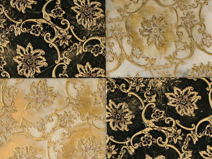 На изображении товар Akros Venezia Камень Decorative Art Alfa Pegasi TS Bianco Carrara Nero Marquinia Gold Inserti 14,8X14,8X1 от официального представителя в Москве