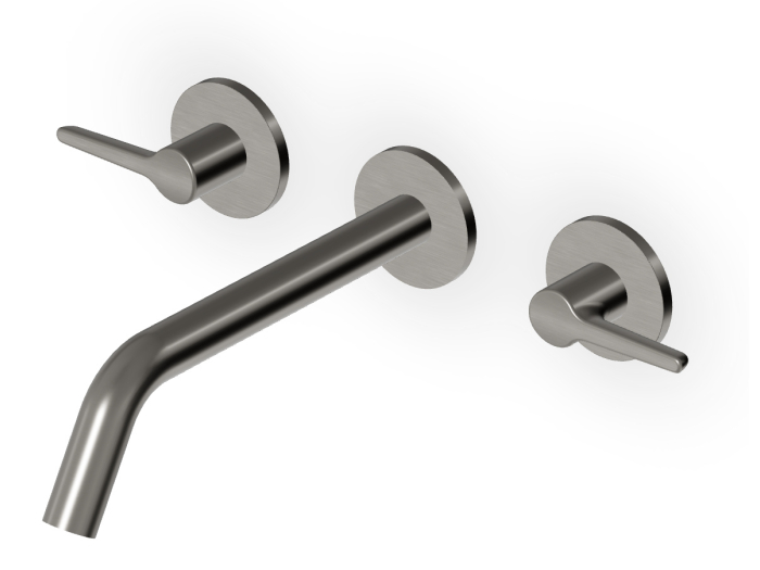 На изображении товар Смеситель для раковины Zucchetti Medameda, настенный, на 3 отверстия, излив 215 мм, внешняя часть, цвет Brushed Metal Black от официального представителя в Москве