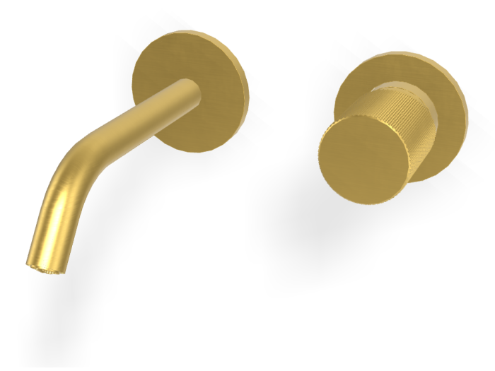 На изображении товар Смеситель для раковины Carlo Frattini Spillo Tech, ручка G Collection, настенный, с донным клапаном Click-Clack, излив 160 мм, внешняя часть, цвет брашированное золото от официального представителя в Москве
