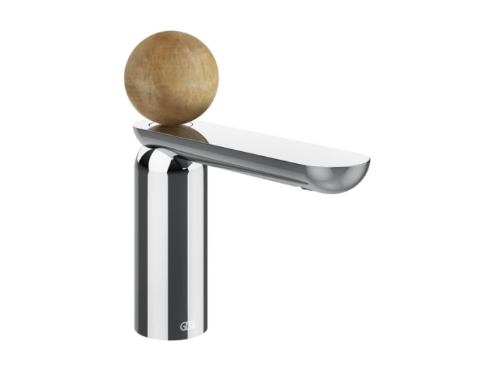 На изображении товар Смеситель для раковины Gessi Perle низкий, без донного клапана, с вентилем из камня Onyx Cola Chrome от официального представителя в Москве