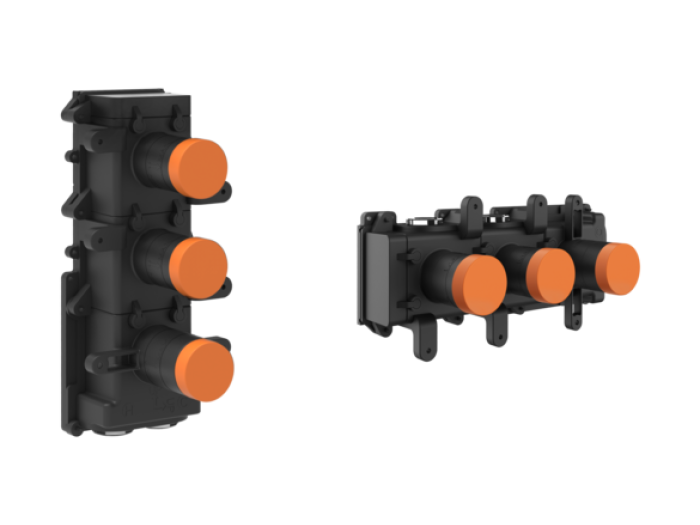На изображении товар Скрытая часть настенного, термостатического смесителя, на 2 выхода Gessi, цвет хром от официального представителя в Москве