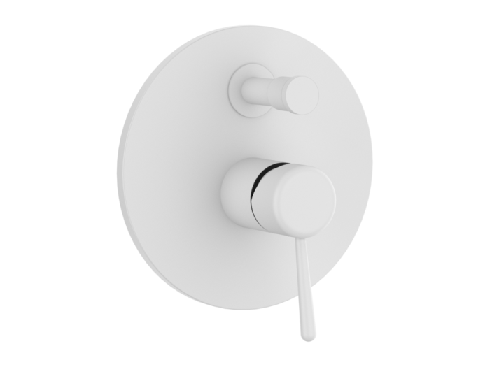 На изображении товар Смеситель Gessi Goccia, настенный, на 2 выхода, с переключателем ванна-душ, встраиваемый, внешняя часть, цвет Matte White от официального представителя в Москве