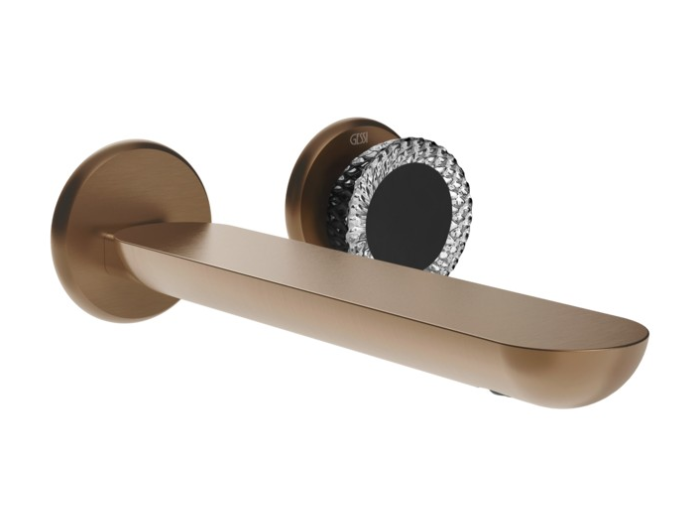 На изображении товар Смеситель для раковины Gessi Perle настенный, с вентилем-полусферой из муранского стекла Balloton Copper Brushed PVD от официального представителя в Москве