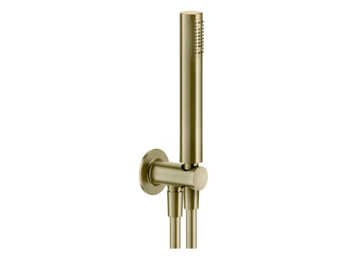 На изображении товар Ручной душ Gessi Inciso, c шланговым подсоединением и держателем, цвет Brushed Brass PVD от официального представителя в Москве