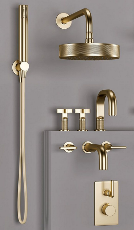 Ручной душ Gessi Inciso, c шланговым подсоединением и держателем, цвет Brushed Brass PVD - изображение 3