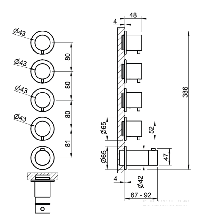 Термостат Gessi316, встраиваемый, с 4 независимыми выходами, внешние части, цвет Steel Brushed - изображение 1