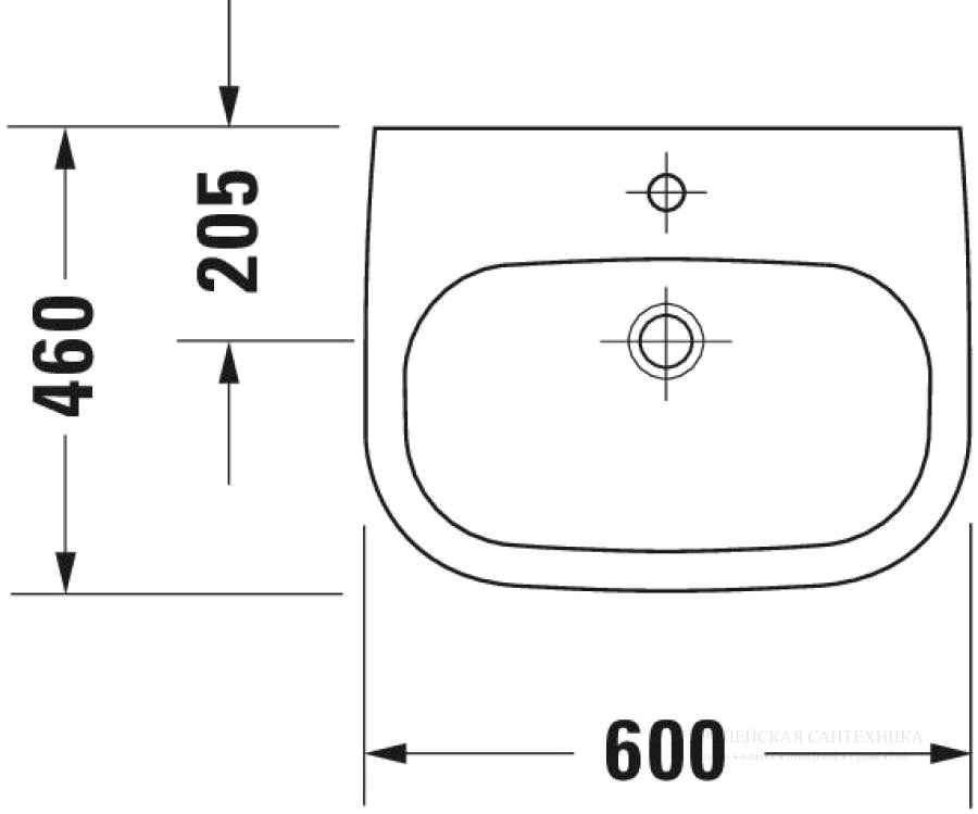 Раковина Duravit D-Code Med подвесная, 600х460 мм, с 1 отверстием под смеситель, цвет белый - изображение 3