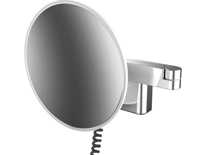 На изображении товар Зеркало косметическое, Emco Evo, Ø209 мм, 5-ти кратное увеличение, LED-подсветка,  спиральный кабель, хром от официального представителя в Москве