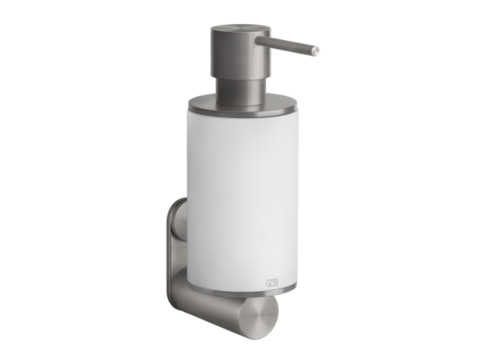 На изображении товар Дозатор Gessi316, настенный, Ø75хh208мм, цвет White/Steel Brushed от официального представителя в Москве
