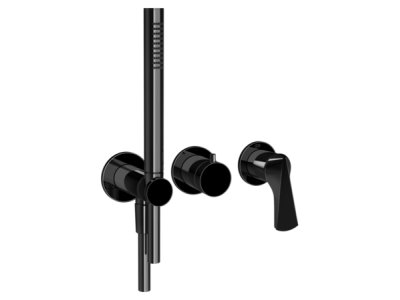 На изображении товар Смеситель для душа Gessi Ventaglio, встраиваемый, настенный, на 2 выхода, с ручным душем и переключателем, внешние части, цвет Black Metal PVD от официального представителя в Москве