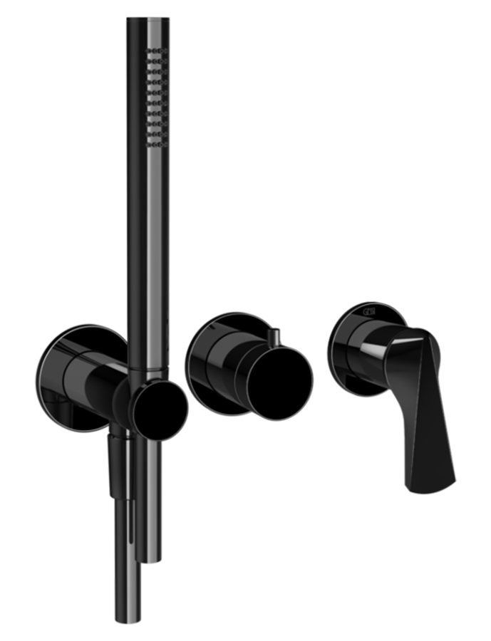 Смеситель для душа Gessi Ventaglio, встраиваемый, настенный, на 2 выхода, с ручным душем и переключателем, внешние части, цвет Black Metal PVD