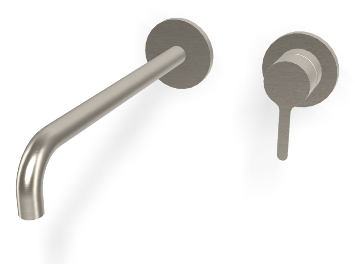 На изображении товар Смеситель для раковины Carlo Frattini Snap, настенный, однорычажный, с донным клапаном Click-Clack, излив 250 мм, внешняя часть, цвет никель брашированный от официального представителя в Москве