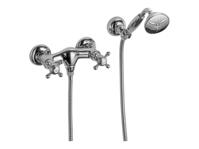 На изображении товар Душевой набор Carlo Frattini Elizabeth/Epoque: смеситель, ручной душ Ø78 мм и держатель, шланг из латуни 1500 мм, цвет бронза от официального представителя в Москве