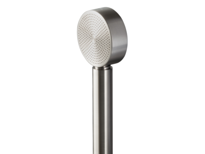 На изображении товар Ручной душ CeaDesign Lutezia, с шланговым подсоединением, Ø 70 мм, шланг в стальной оплётке, сталь, цвет сатинированная нержавеющая сталь от официального представителя в Москве