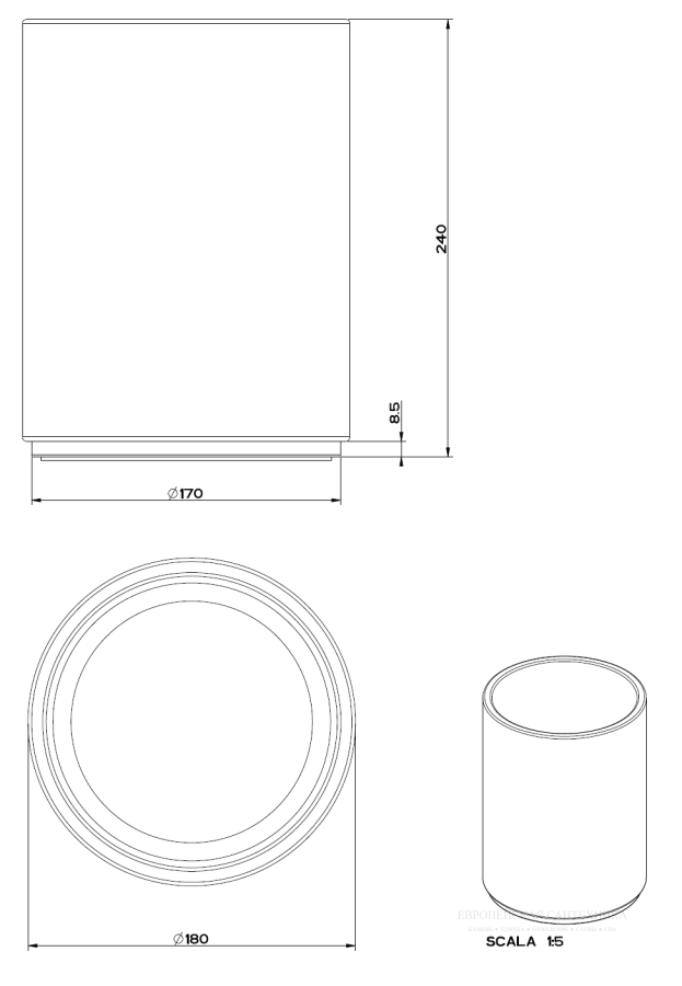 Корзина для мусора Gessi, Ø180x240h мм, цвет Nickel PVD - изображение 1