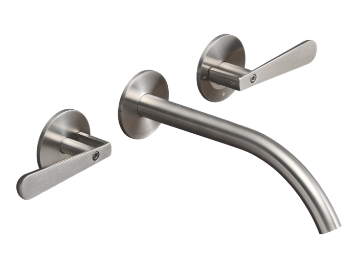 На изображении товар Смеситель для раковины CEA Design Lutezia, настенный, на 3 отверстия, 2-х вентильный, излив L. 220 мм, внешняя часть, сталь, цвет Black Diamond сатинированный от официального представителя в Москве