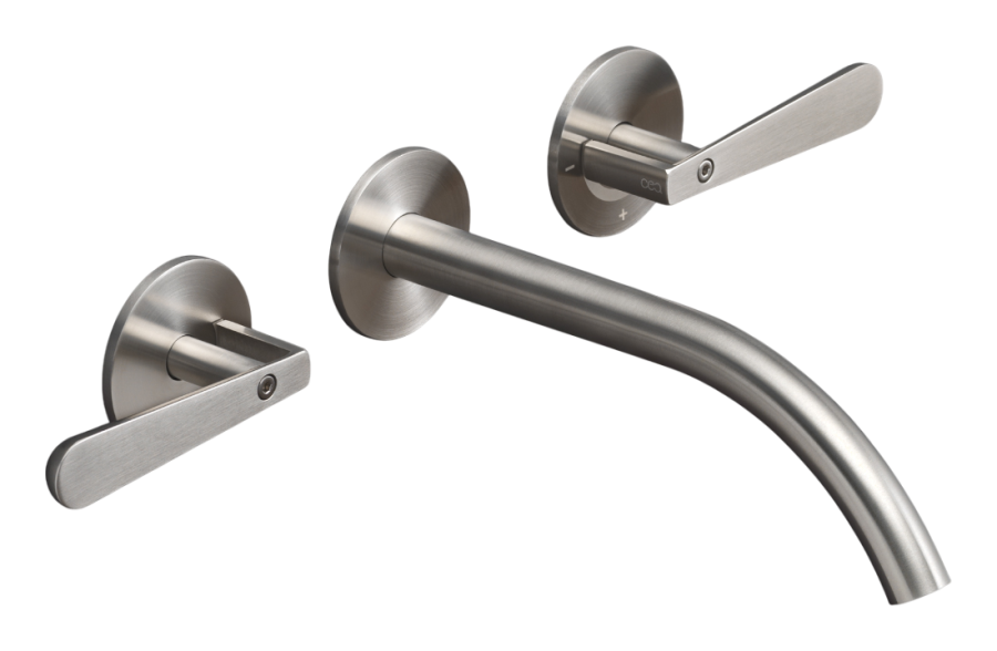 Смеситель для раковины CEA Design Lutezia, настенный, на 3 отверстия, 2-х вентильный, излив L. 220 мм, внешняя часть, сталь, цвет Black Diamond сатинированный