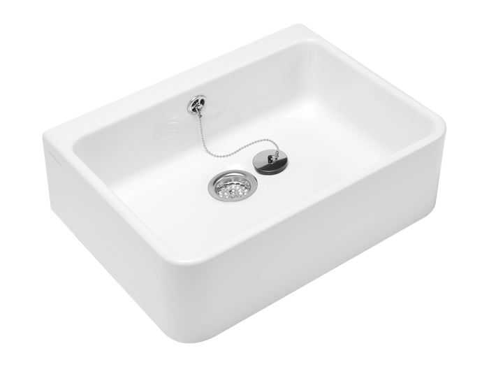 На изображении товар Мойка Villeroy&Boch O.Novo, 595x200x500 с переливом, крепление на консоли, крепление профильными планками, цвет Альп. белый CeramicPlus от официального представителя в Москве